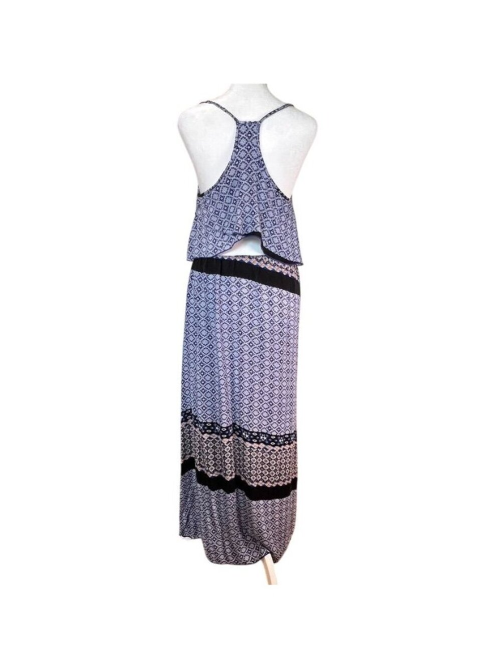Boho Bali Batik Print Maxi Dress Layered Racerback Sleeveless Sundress Resort - Picture 6 of 15